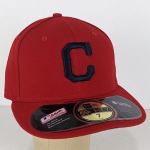 Cleveland Indians New Era 59Fifty Fitted Hat Cap MLB Size 7 Solid Red "C" Logo